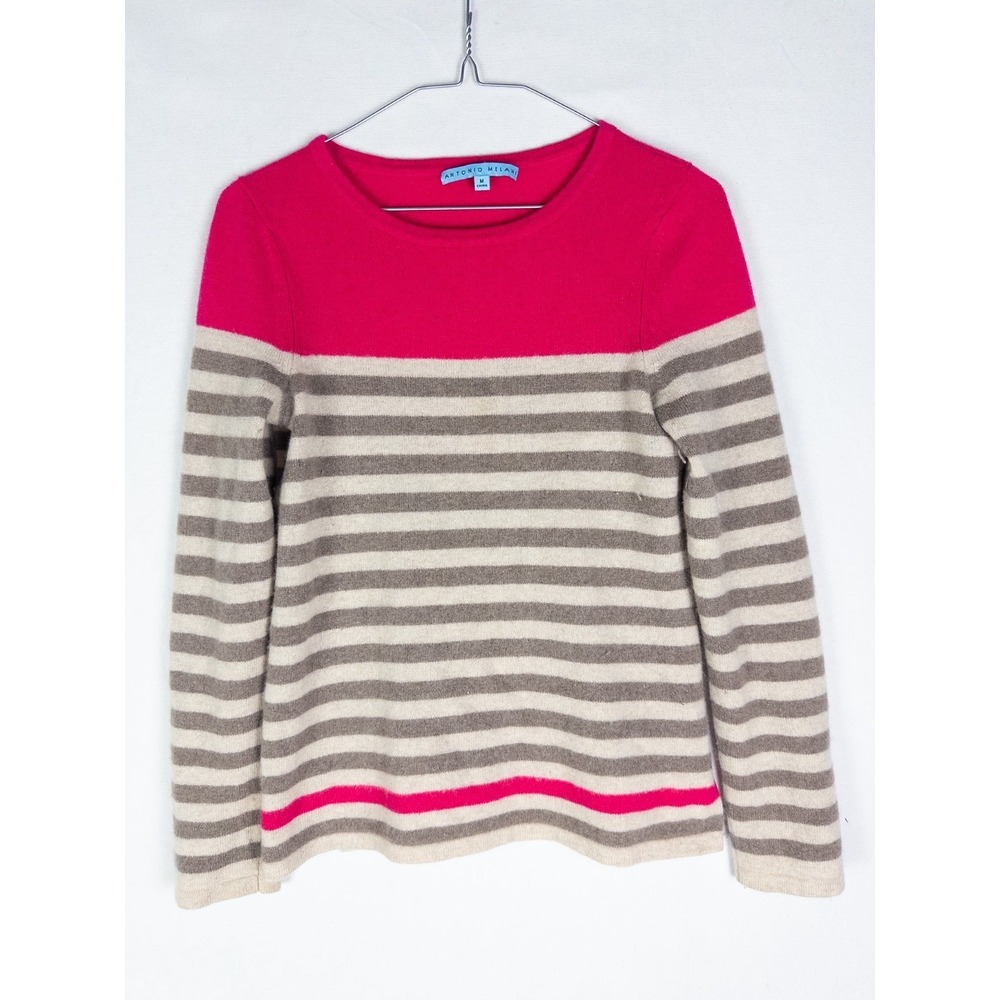 Antonio Melani Cashmere Sweater Womens M Pullover Striped Knit Casual‎
